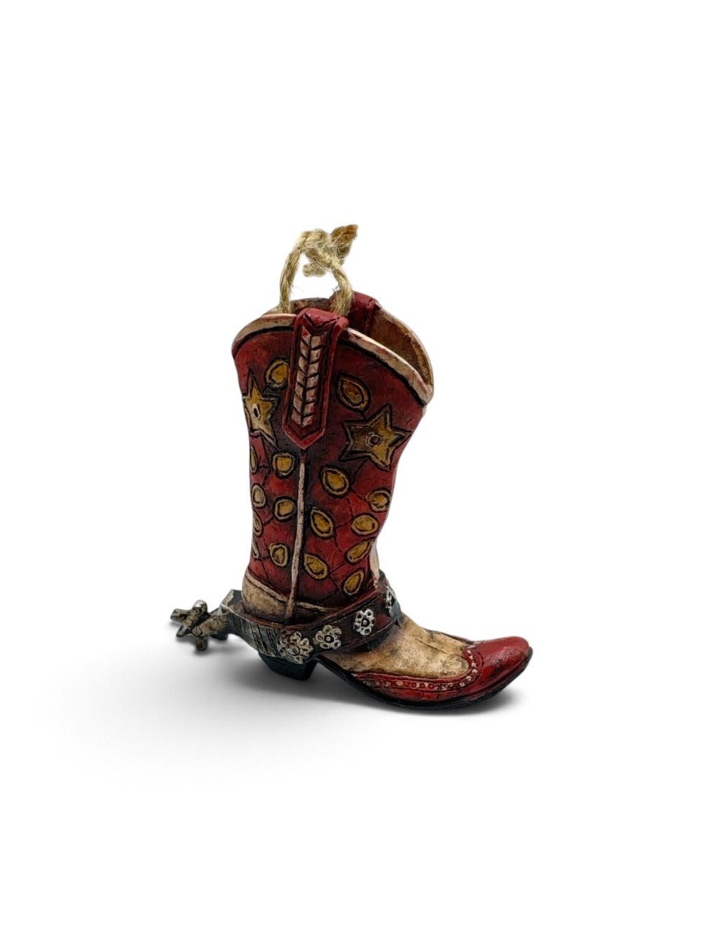 Red Cowboy Boot Christmas Ornament Western Stars Spurs Rustic Mini Holiday Decor